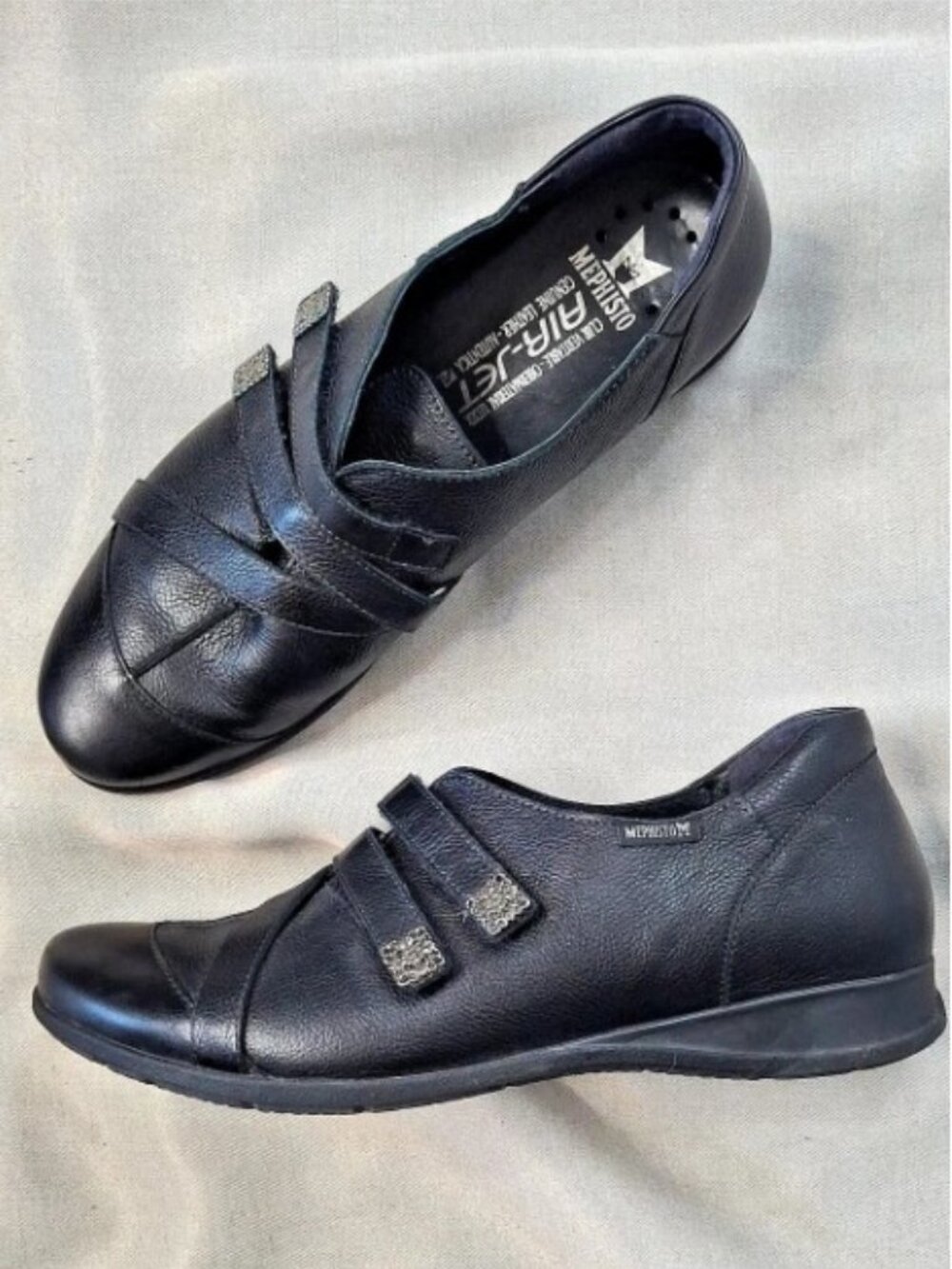 MEPHISTO Air-Jet Black Genuine Leather Comfort Loafers Mary Jane Shoes Size 10.5